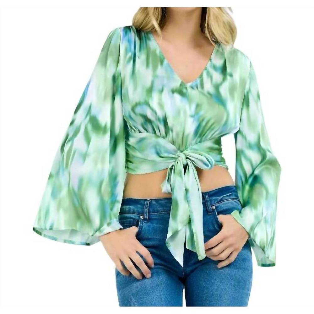 NEW LLOVE bowtie crop flare sleeve top in green